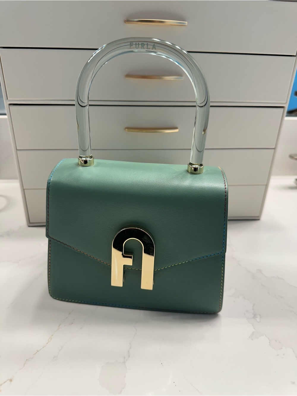 Furla Teal Mini Top-Handle Bag with Clear Handle